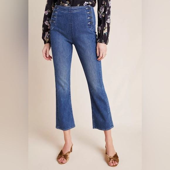 MOTHER The Sailor Tripper Three Little Ships High Rise Cropped Flare Jeans Sz 27 - Picture 3 of 10